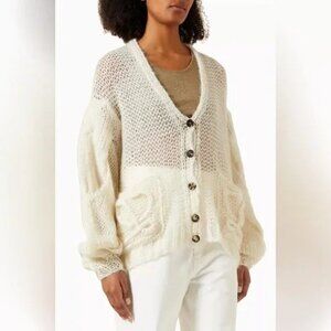 Loewe Anagram cream open-knit mohair-blend cardigan
